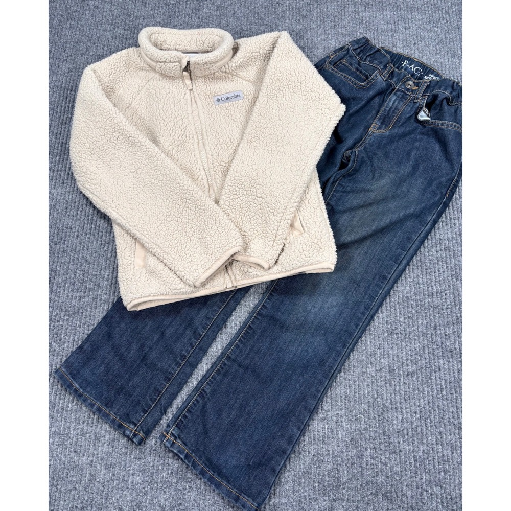 Columbia Sherpa Fleece Jacket & Childrens Place Bootcut Jeans Set Kids Size 8 S